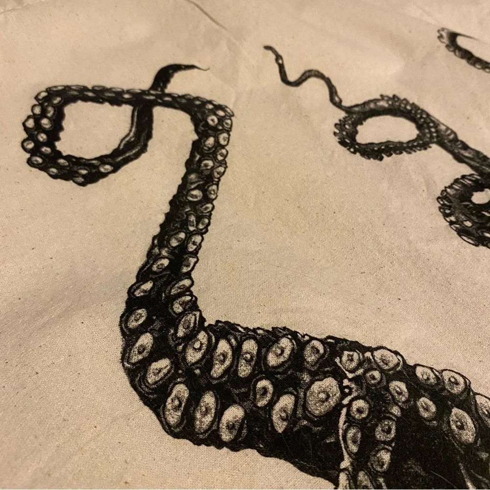 Canvas Tote Bag with Octopus Design - Picture 2 of 2